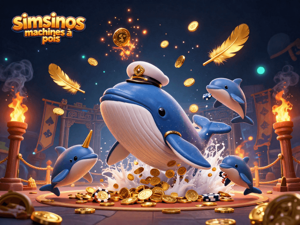 Jouer aux simsinos machines à sous avec des animations ludiques de dauphins et de pièces d'or.