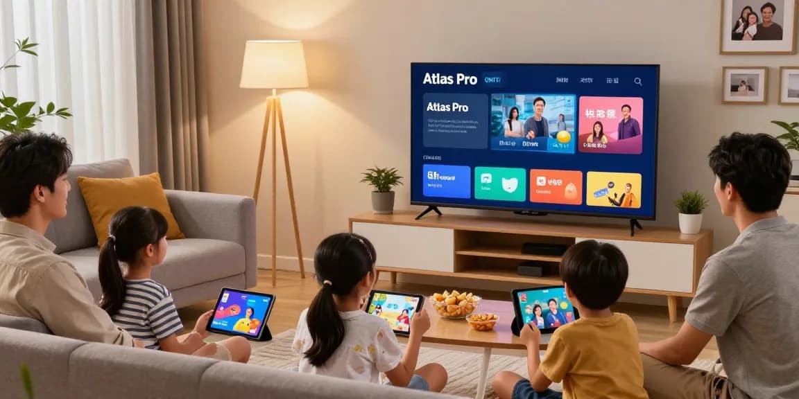 Profitez d'une soirée cinéma avec Atlas pro ontv dans un salon moderne et chaleureux.