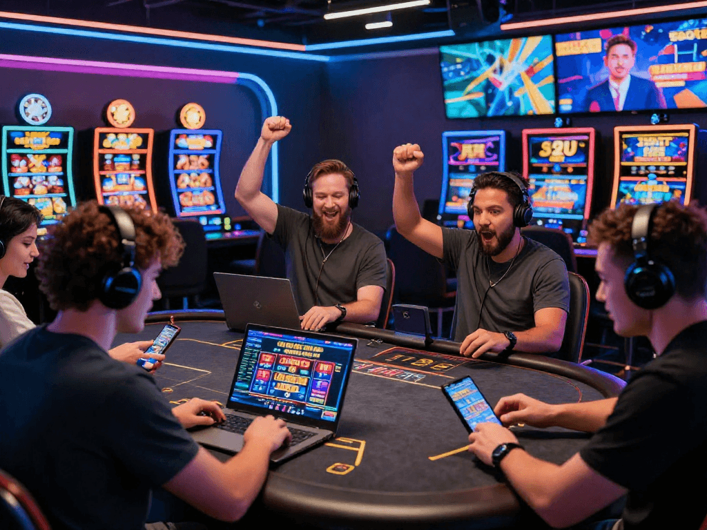 Nouveau casino en ligne 2026 avec joueurs enthousiastes utilisant des appareils modernes, ambiance dynamique et promotions attractives.