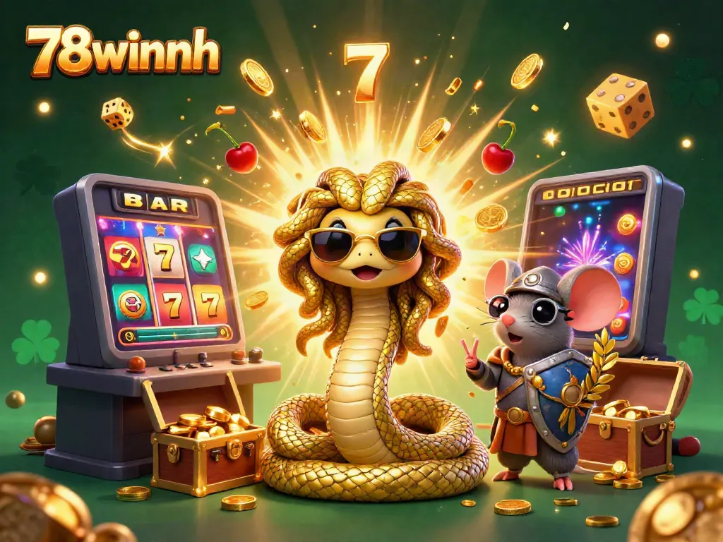Spin to win at 78winnh with a vibrant casino scene featuring Medusa and a warrior mouse!