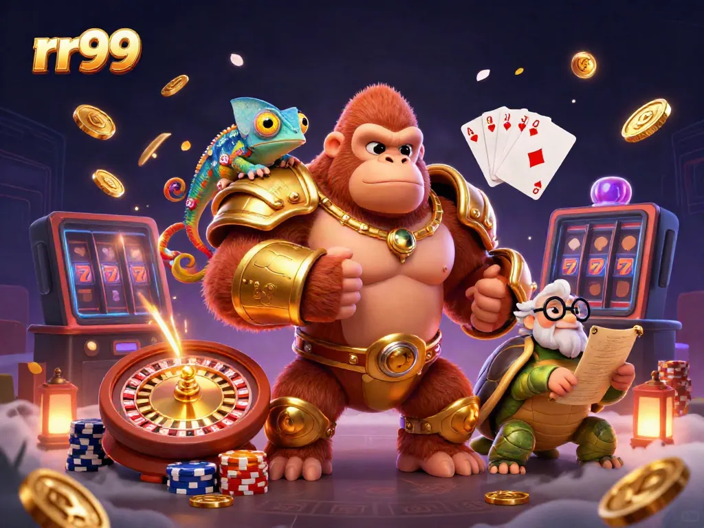 Engage with the thrilling world of rr99 as a powerful cartoon gorilla king leads a colorful gambling adventure with dynamic game elements.