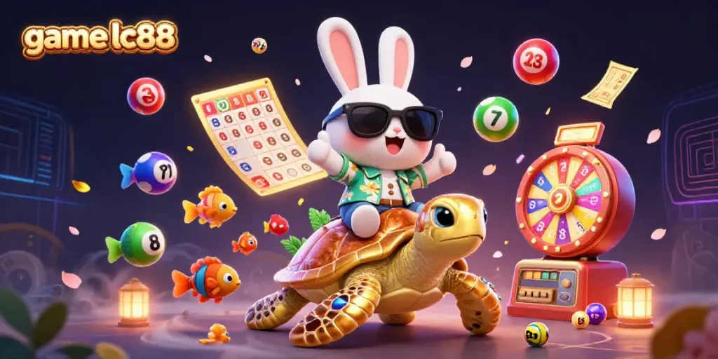 Win big with game lc88 in a vibrant 3D illustration featuring lucky characters and exciting casino elements.