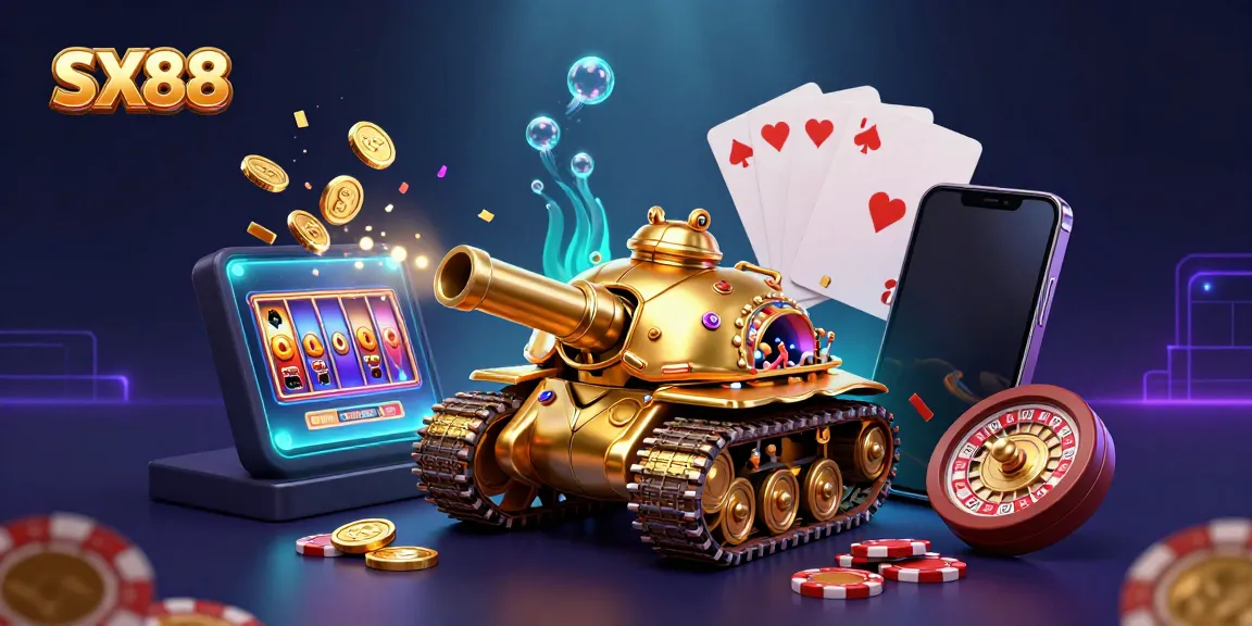 SX88 captures the excitement of gaming with a vibrant digital casino tank and animated casino elements.